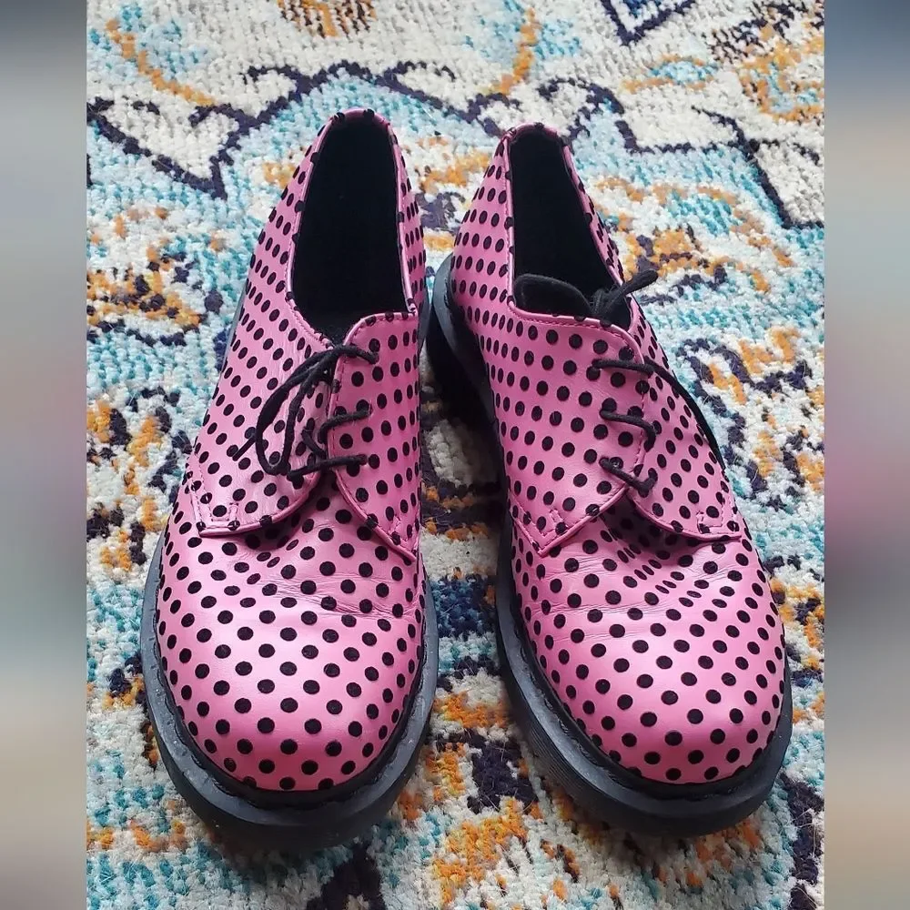 Dr Martens 1461 Pink With Flocked Black Polka Dots Originals Size US L 10 - Picture 2 of 12